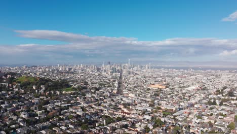 High-elevation-drone-aerial-view-of-downtown-San-Francisco,-California