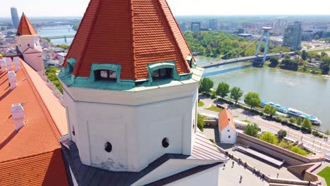 La-Hermosa-Vista-De-La-Ciudad-De-Bratislava,-Eslovaquia,-Incluye-El-Paisaje-Urbano,-El-Río-Y-El-Puente.