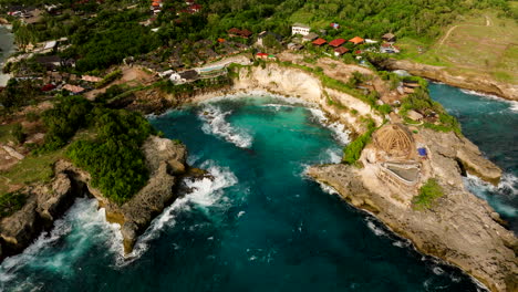 Aerial-View-Of-Island-Cove-Resort-In-Blue-Lagoon-Nusa-Ceningan,-Bali-Indonesia