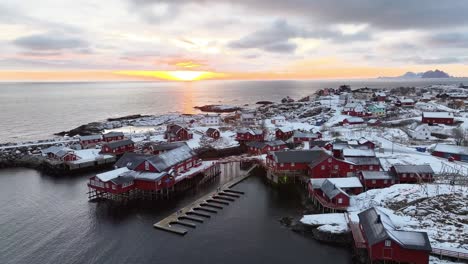 Aerial-view-of-Lofoten-Islands-beautiful-landscape-during-winter