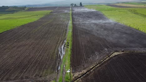Aerial-Drone-Flyover-Agricultural-Land,-El-Pedregal-Neighborhood,-Cantón-Mejía,-Province-Of-Pichincha,-Ecuador