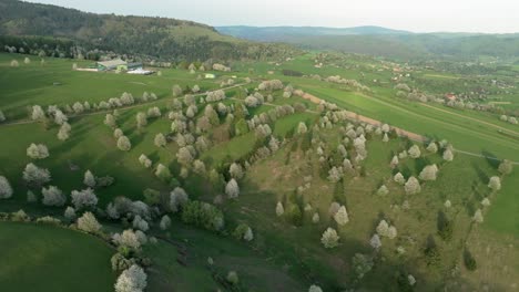 Aerial-drone-footage-of-lush-green-hills-near-Hrinova,-Slovakia