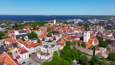 Beautiful-Orbiting-Drone-Shot-Above-Tallinn,-Estonia