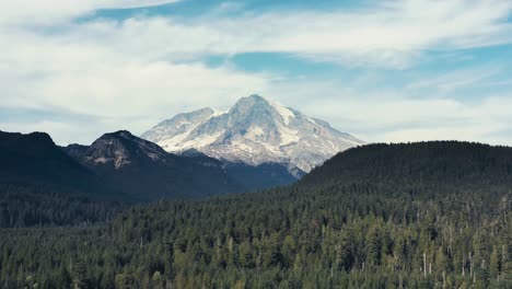 Incredibly-gorgeous-left-to-right-drone-aerial-shot-of-Mt-Rainier-in-Washington-State