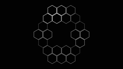 Geometrische-Komposition-Aus-Weißen-Sechsecken-Auf-Schwarzem-Hintergrund