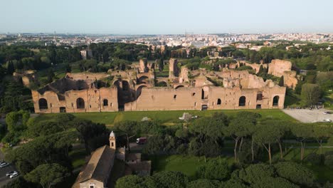 Backwards-Drone-Shot-Reveals-Baths-of-Caracalla---Ancient-Roman-Ruins