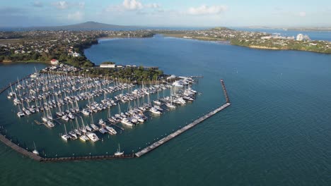 Aerial-View-Of-Bayswater-Marina-At-Shoal-Bay-in-Auckland,-New-Zealand