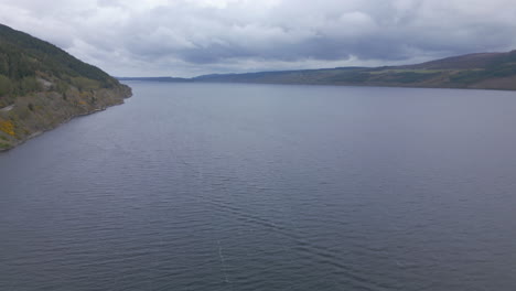 Aerial-View-of-Scottish-Loch-Ness-on-a-Gloomy-Overcast-Day