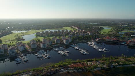 Drone-aerial-view-of-a-golf-and-boating-community-in-southern-Florida