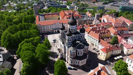 Hermoso-Dron-En-órbita-Disparado-Sobre-La-Catedral-De-Alexander-Nevsky-En-Tallin,-Estonia