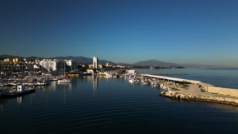 Mediterranean-seascape-of-cityscape-of-Estepona,-aerial-drone-view