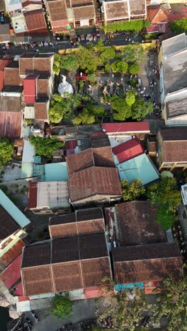 Aerial-View-of-Ancient-Town,-Hoi-An,-Vietnam,-vertical-top-down-view