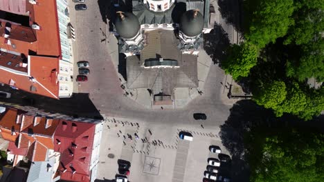 Top-Down-Aerial-View-of-Alexander-Nevsky-Cathedral-in-Tallinn,-Estonia