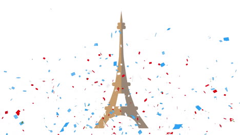 Animation-of-confetti-and-eiffel-tower-on-white-background