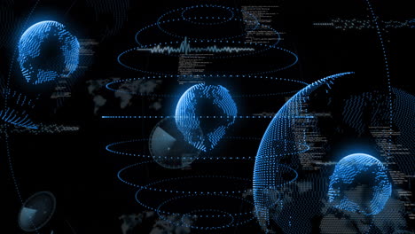 Animación-Del-Procesamiento-De-Datos-Financieros-Sobre-Globos-Terráqueos