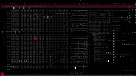 Animation-of-layers-of-text-and-binary-data-processing-on-black-background