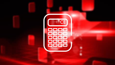 Animation-of-calculator-icon-over-red-shapes-on-black-background