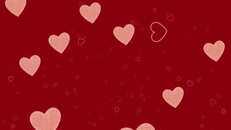 Animation-of-pink-hearts-falling-over-outline-hearts-on-dark-red-background