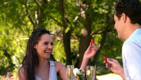 Pareja-Teniendo-Una-Comida-Romántica-Juntos-Afuera