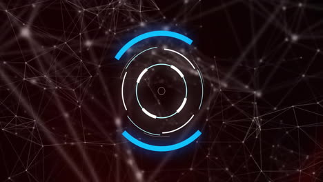 Animation-of-circular-scanner-rotating-over-networks-of-connections-on-black-background