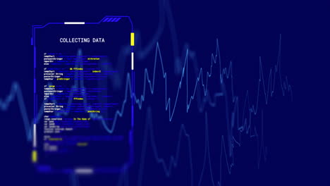 Animation-Des-Schnittstellenbildschirms-Zum-Sammeln-Von-Daten-über-Die-Verarbeitung-Blauer-Graphen-Auf-Blauem-Hintergrund