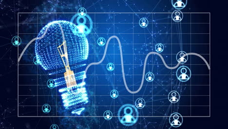 Animation-Eines-Netzwerks-Von-Verbindungen-Mit-Symbolen-über-Einer-Glühbirne-Und-Einem-Diagramm