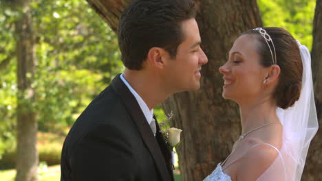 Recién-Casados-Besándose-En-El-Parque