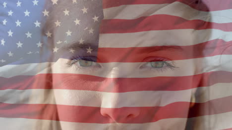 Animation-of-flag-of-usa-over-caucasian-woman