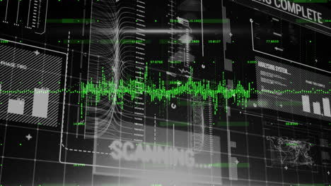 Animation-Von-Text-Und-Digitaler-Datenverarbeitung-Auf-Schwarzem-Hintergrund