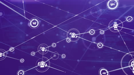 Animation-of-network-of-connections-with-globe-icons-over-purple-background
