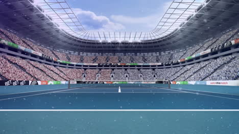 Animation-of-snow-falling-over-sports-stadium