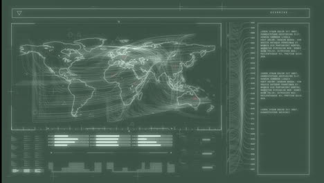 Animation-Der-Datenverarbeitung-Mit-Weltkarte-Auf-Grünem-Hintergrund