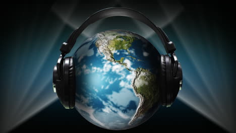 Globus-Mit-Kopfhörern-Darauf