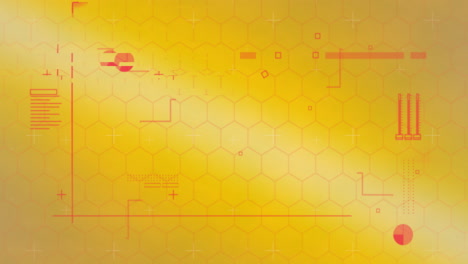 Animación-Del-Procesamiento-De-Datos-Sobre-Hexágonos-Sobre-Fondo-Amarillo