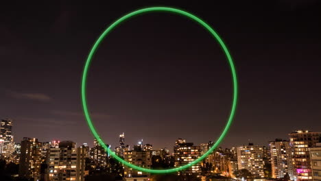 Animation-of-flickering-neon-circle-over-cityscape