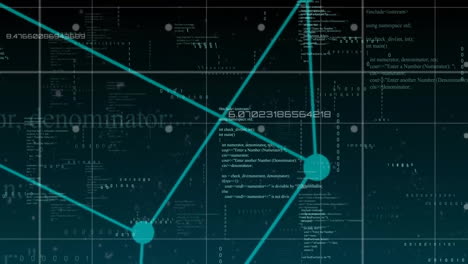 Animation-of-blue-network-lines-over-data-processing-on-black-background