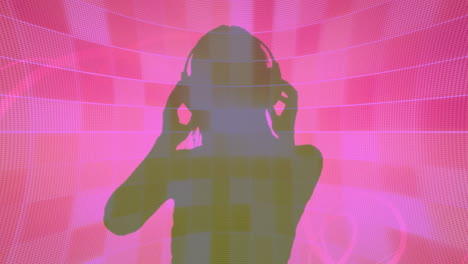 Animation-of-silhouette-of-woman-dancing-over-pink-shapes