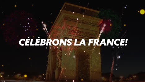 Animation-of-celebrons-la-france-text-with-confetti-over-paris-background