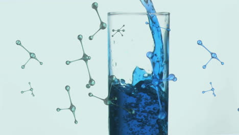 Animation-of-molecules-over-fluid-pouring-in-beaker