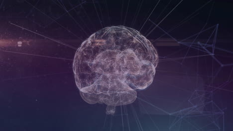 Animation-of-digital-brain-and-network-of-connections-on-purple-background