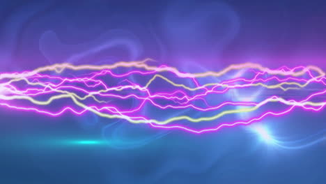 Animation-of-electric-glowing-trails-over-blue-background