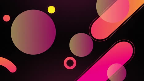 Animation-of-pink-and-orange-shapes-moving-on-black-background