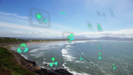 Animation-of-network-of-eco-icons-over-seascape