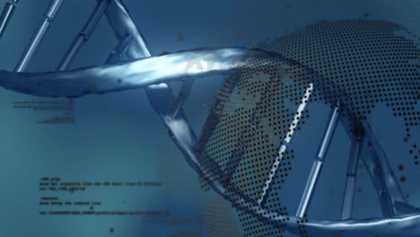 Animation-Der-Digitalen-Datenverarbeitung,-Globus-über-DNA-Strang