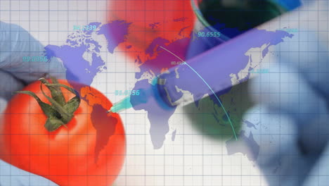 Animación-Del-Procesamiento-De-Datos-Financieros-Sobre-Una-Jeringa-Con-Un-Tomate-Perforador-De-Agujas.