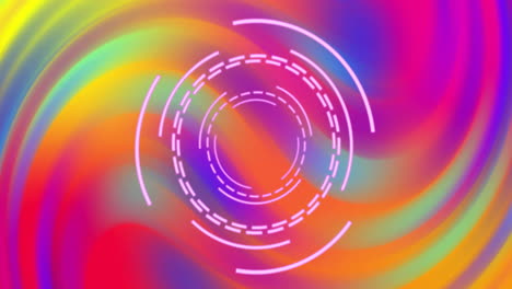 Animation-of-pink-circular-scanner-processing-over-swirling-psychedelic-background