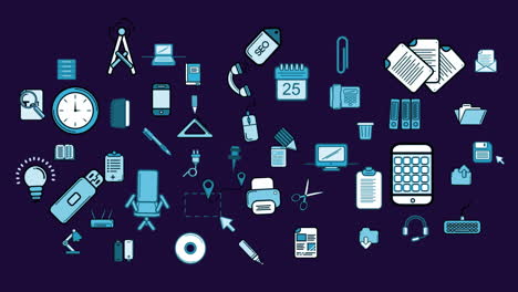 Animation-of-business-icons-on-black-background