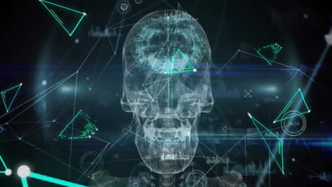Animation-of-network-of-connections-with-data-processing-and-shapes-over-digital-skull