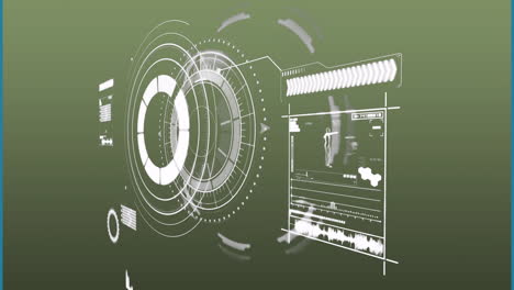 Animation-of-data-processing-and-scope-scanning-over-green-background