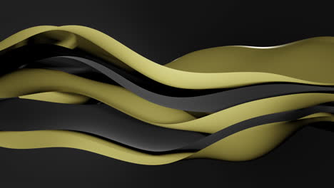 Animation-of-black-and-gold-layers-waving-over-black-background